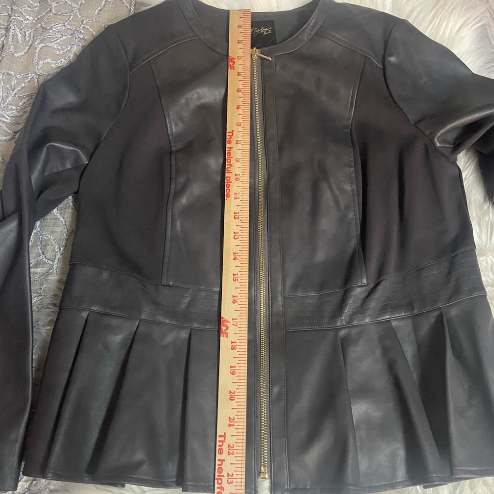 Thalia Sodi Sz L Charcoal Gray Faux Leather Collarless Women’s Jacket - Picture 9 of 16